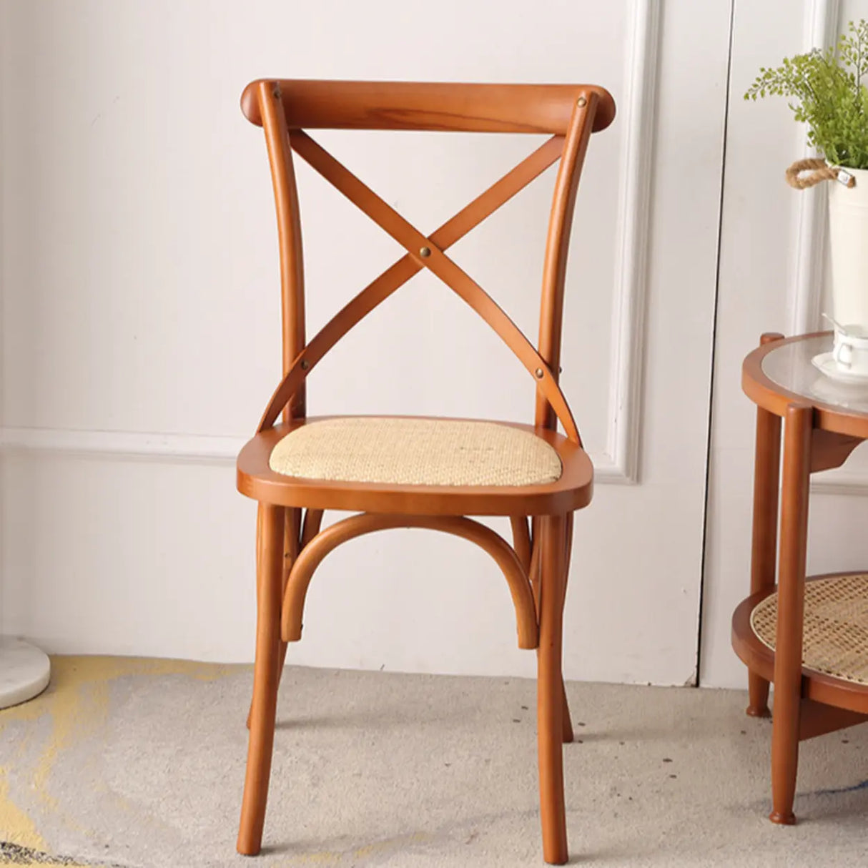 Natural Woven Wooden Cross-Back Beech Dining Chair Image - 6