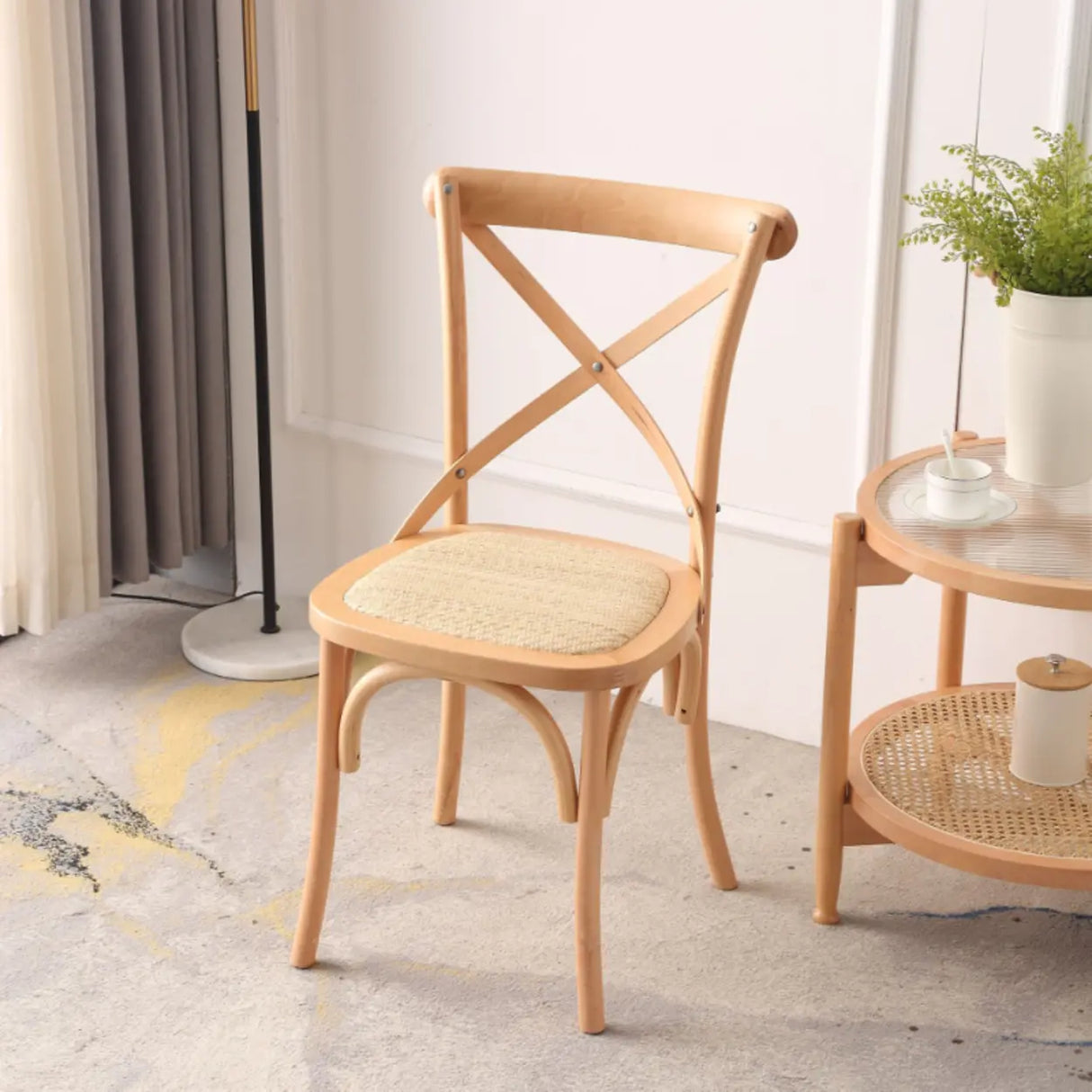 Natural Woven Wooden Cross-Back Beech Dining Chair Image - 7