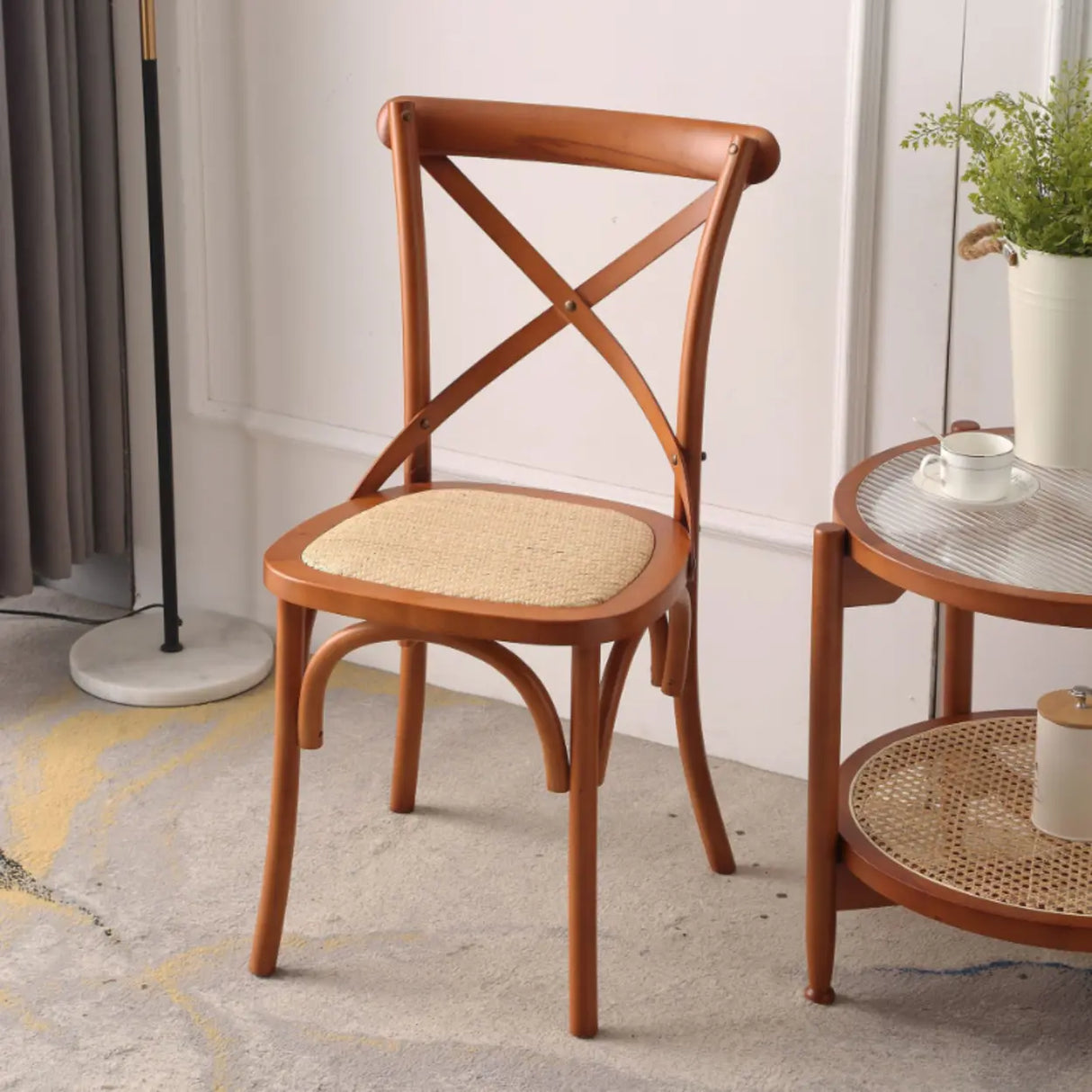 Natural Woven Wooden Cross-Back Beech Dining Chair Image - 9