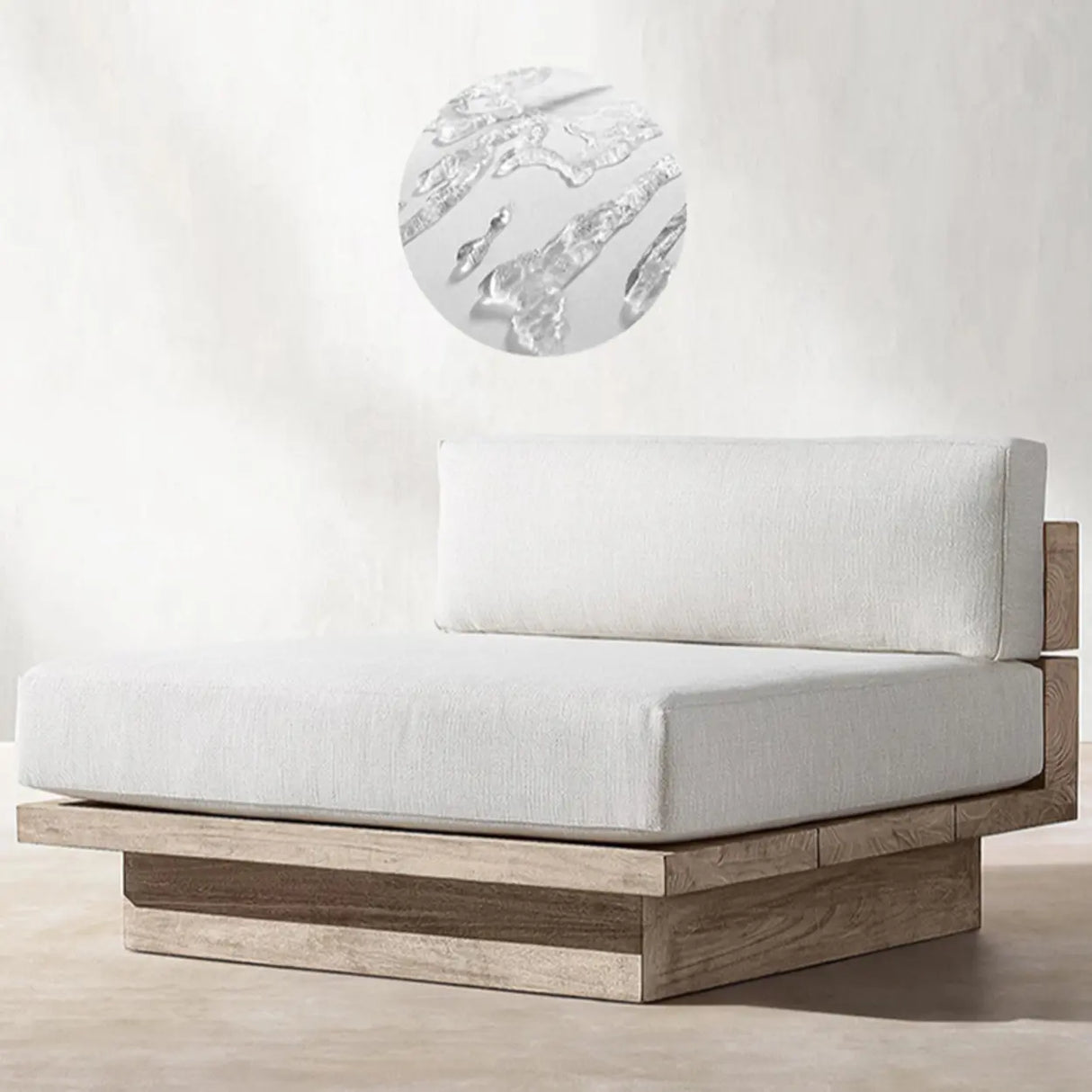 Neutral Beige Teak Symmetrical Upholstered Cushions Sofa Image - 10