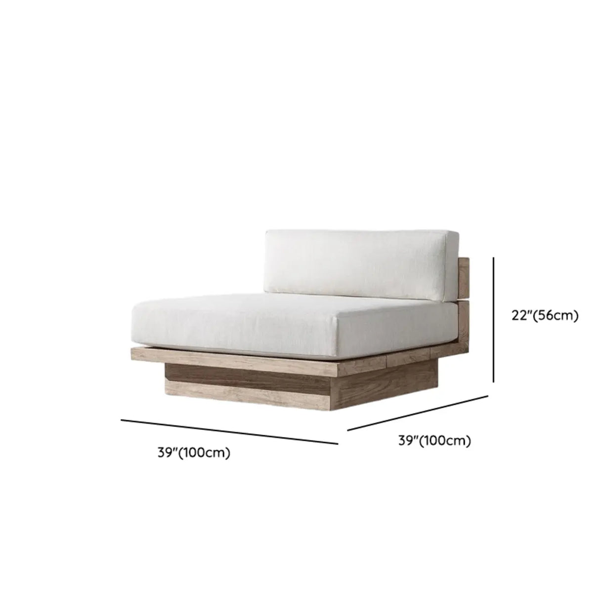 Neutral Beige Teak Symmetrical Upholstered Cushions Sofa