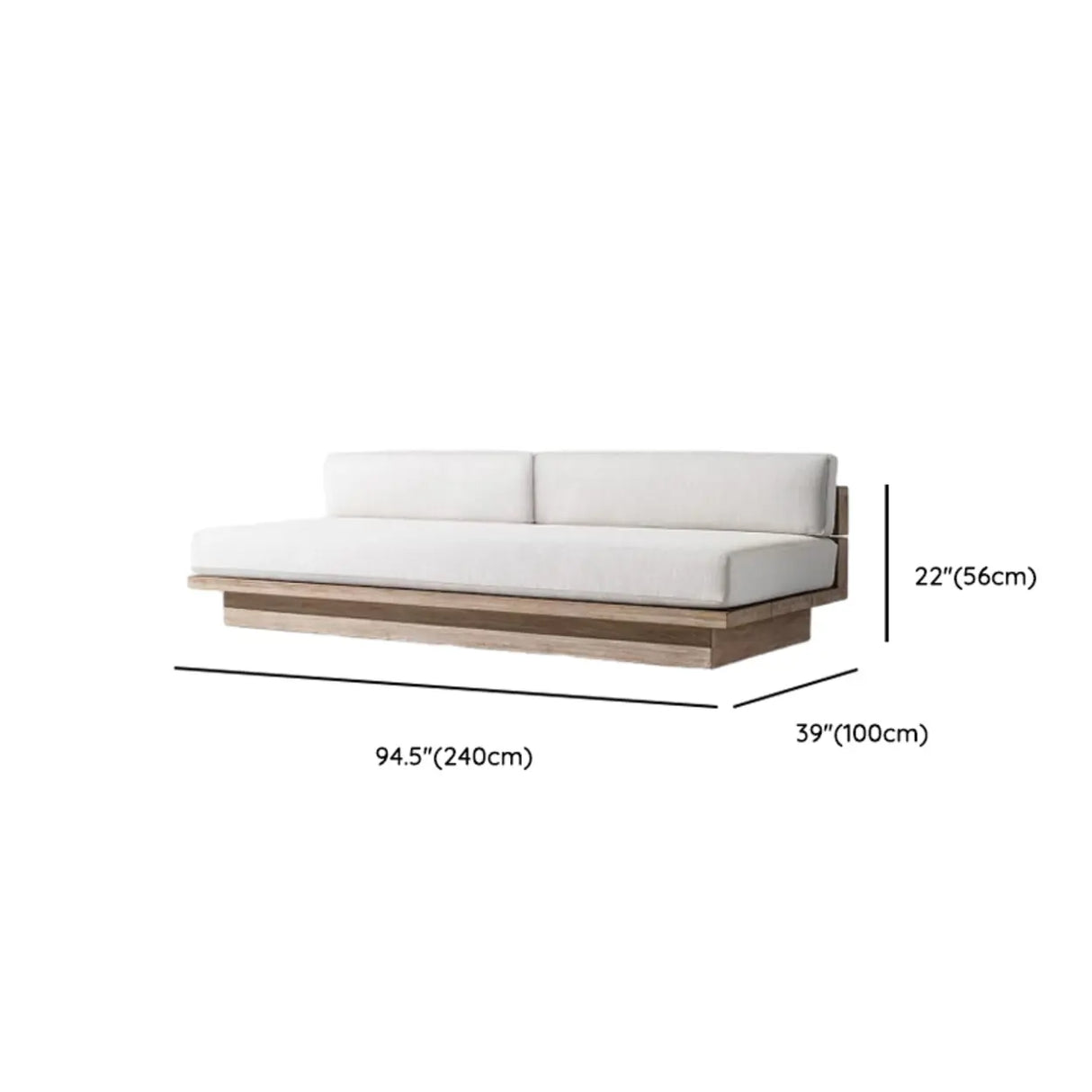 Neutral Beige Teak Symmetrical Upholstered Cushions Sofa Image - 14