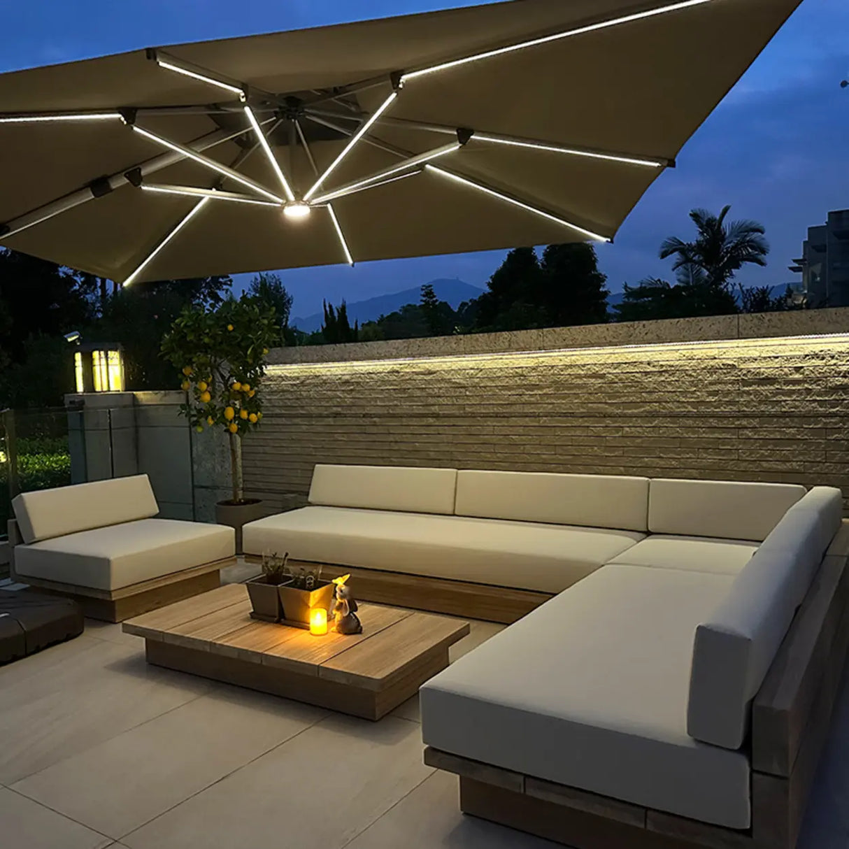 Neutral Beige Teak Symmetrical Upholstered Cushions Sofa Image - 6