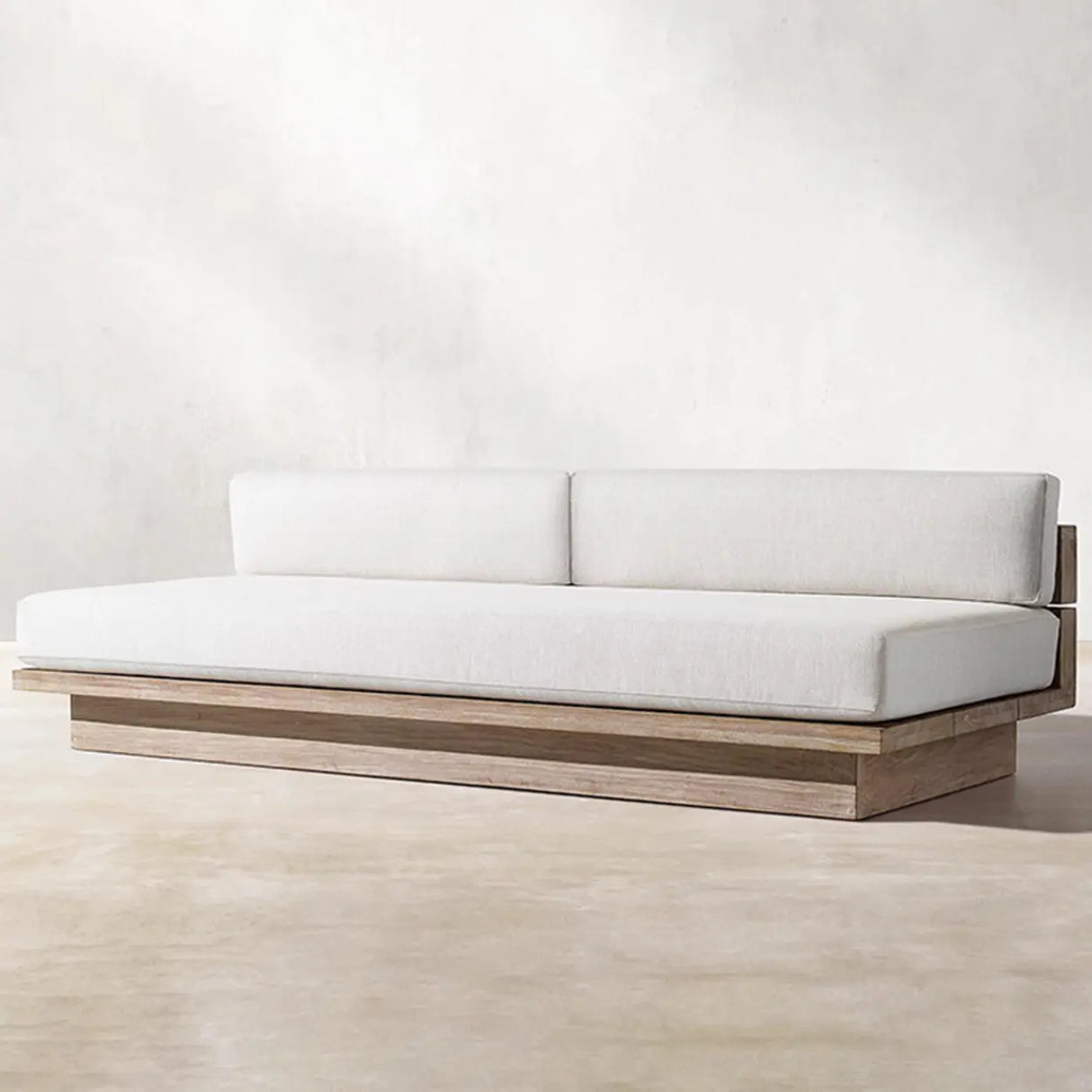 Neutral Beige Teak Symmetrical Upholstered Cushions Sofa Image - 7