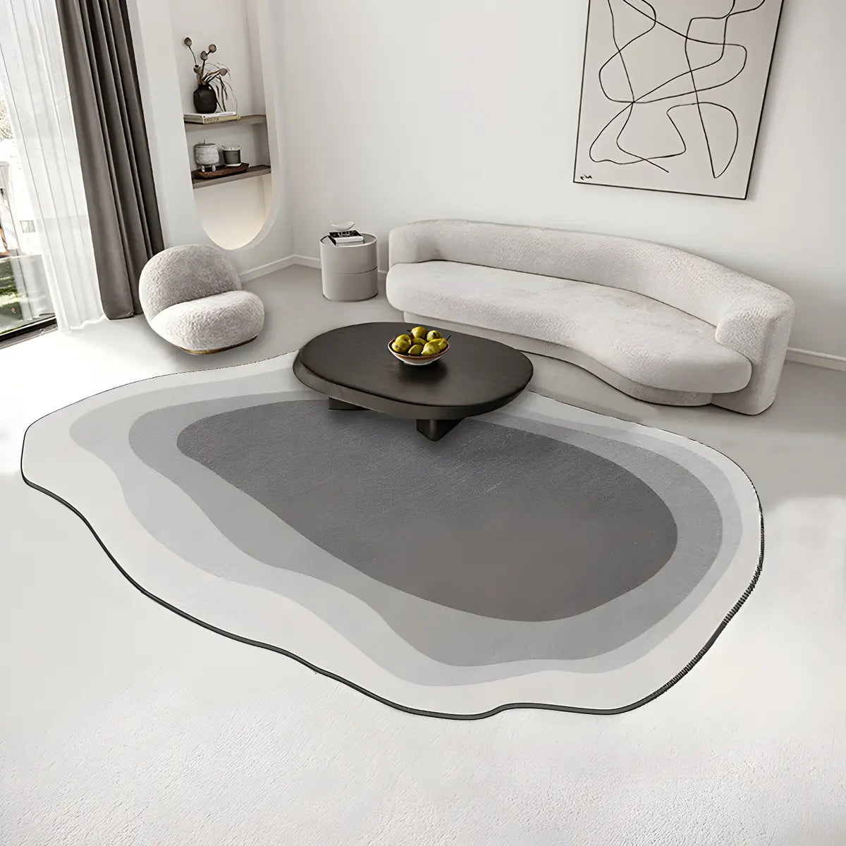 Nordic Abstract Irregular Polyester Gray Area Rug Image - 1