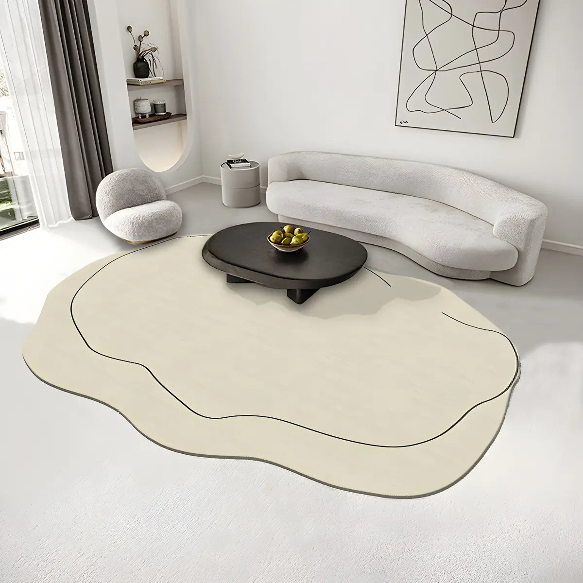 Nordic Abstract Irregular Polyester Gray Area Rug Image - 11