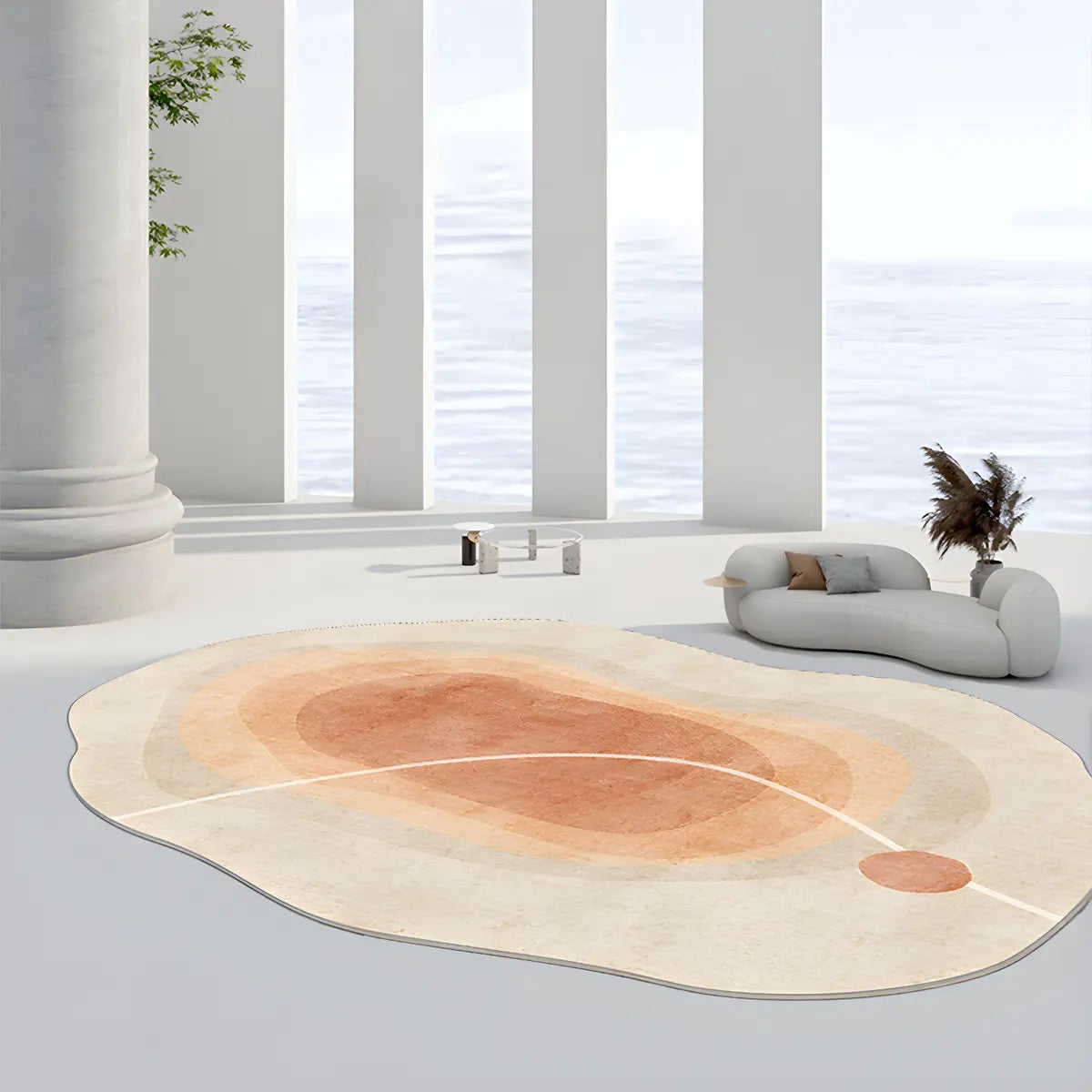 Nordic Abstract Irregular Polyester Gray Area Rug Image - 14