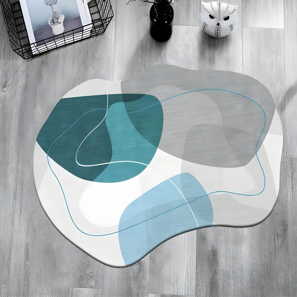 Nordic Abstract Irregular Polyester Gray Area Rug Image - 4