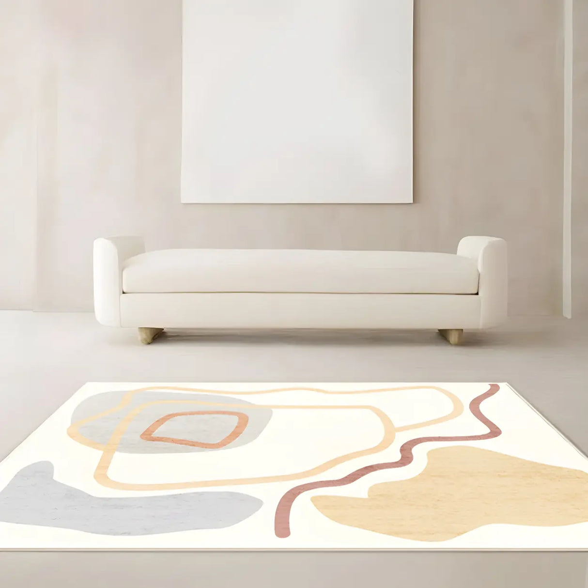 Nordic Abstract Rectangular Velvet Beige Area Rug Image - 3