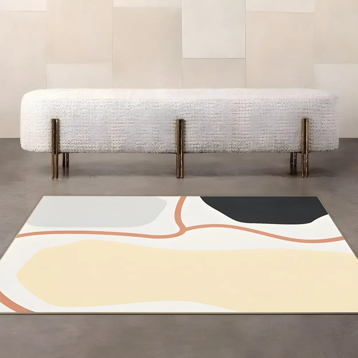 Nordic Abstract Rectangular Velvet Beige Area Rug Image - 6