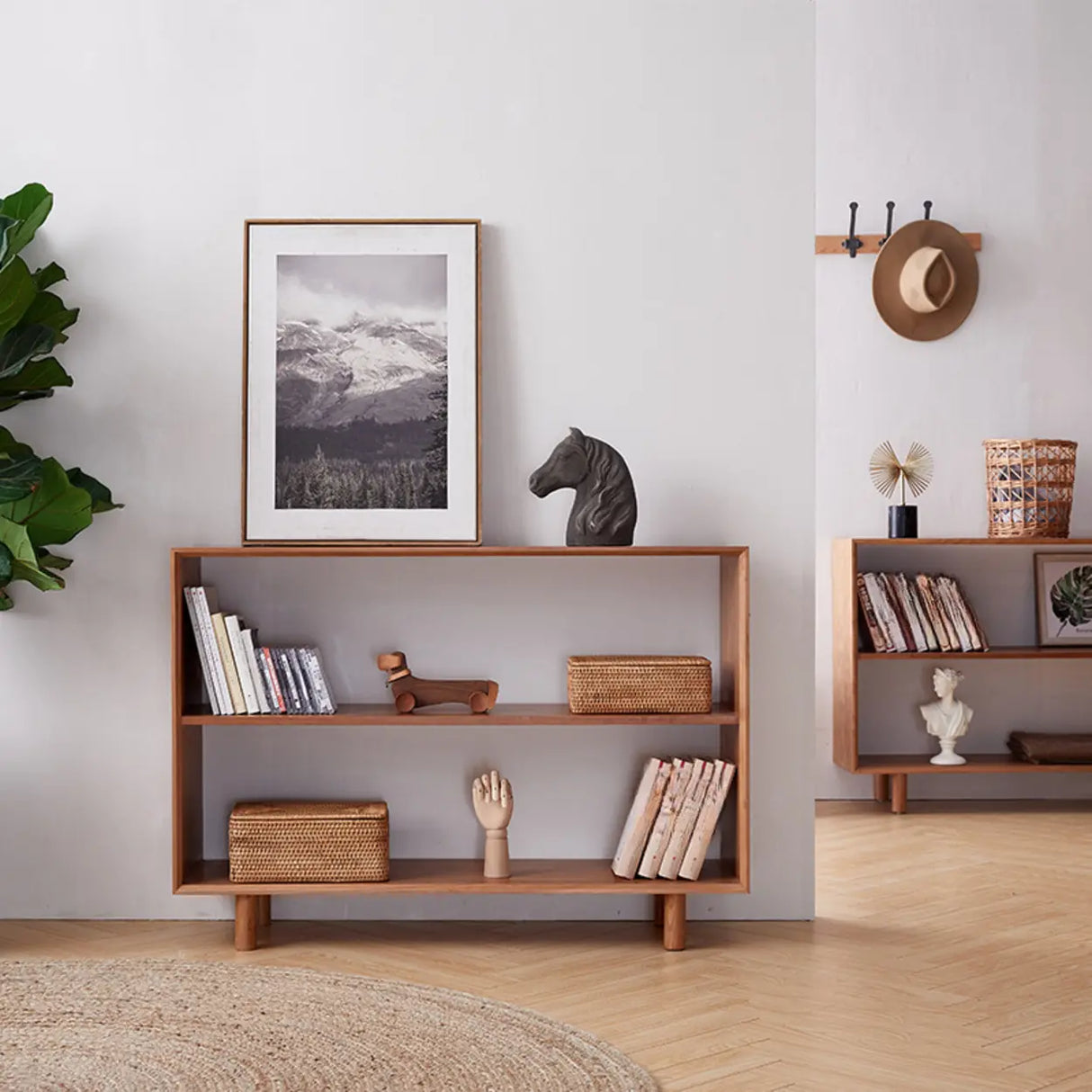 Nordic Cherry Wood Horizontal Storage Small Bookshelf Image - 1