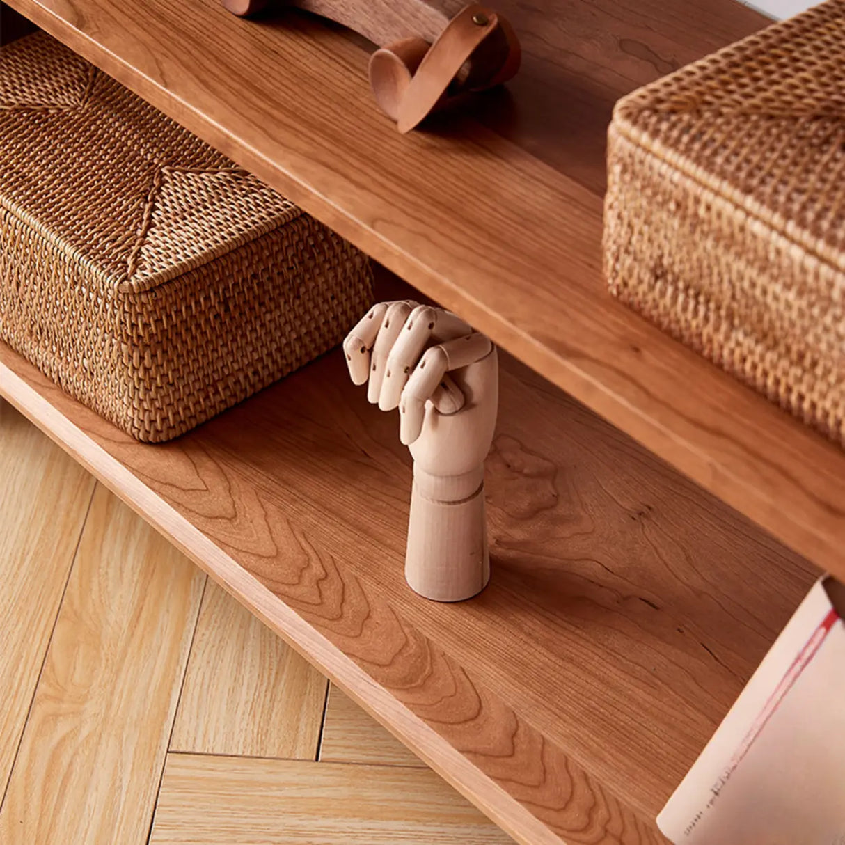 Nordic Cherry Wood Horizontal Storage Small Bookshelf Image - 4