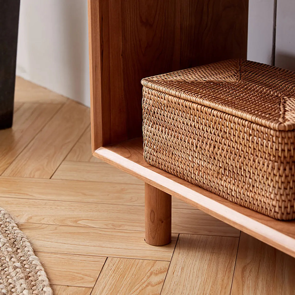 Nordic Cherry Wood Horizontal Storage Small Bookshelf Image - 5