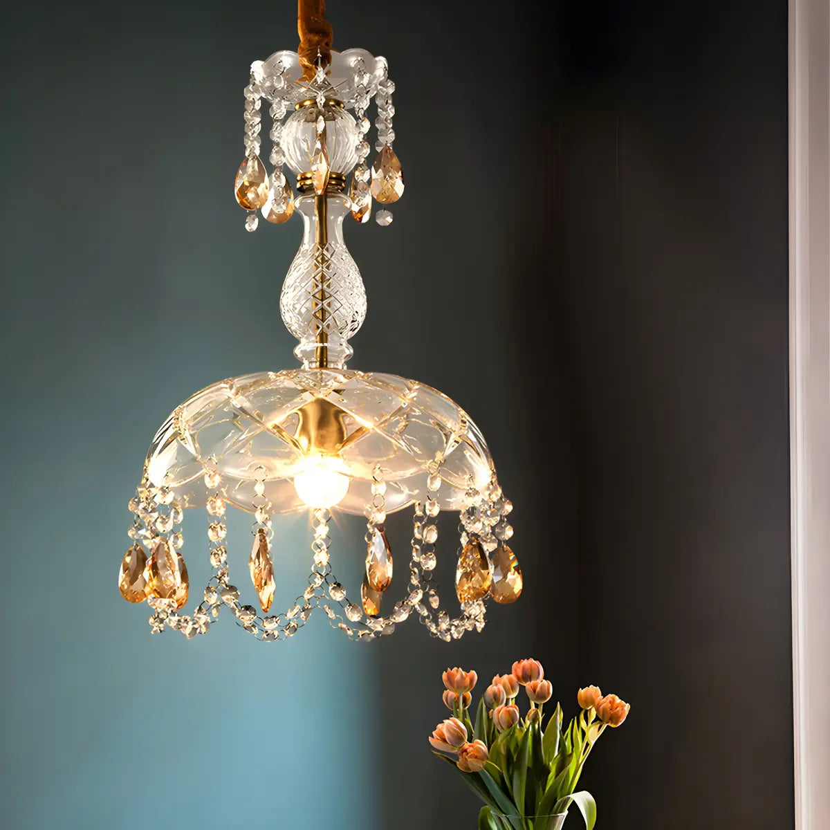 Nordic Clear Dome Bedroom Adjustable Crystal Pendant Light Image - 15