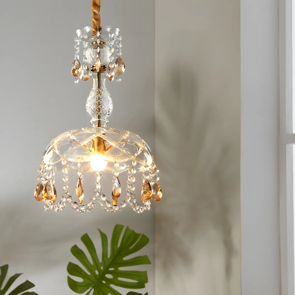 Nordic Clear Dome Bedroom Adjustable Crystal Pendant Light Image - 3
