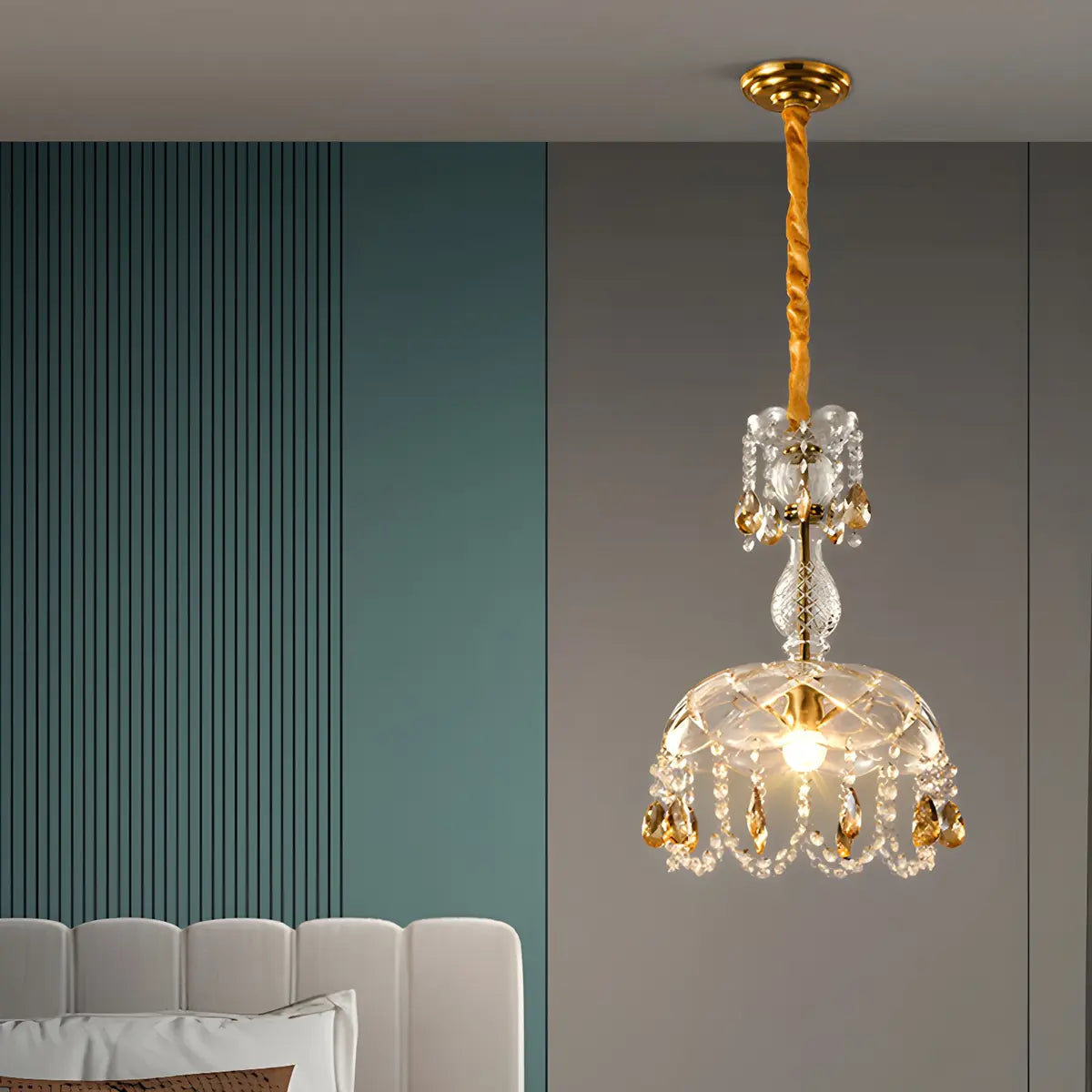 Nordic Clear Dome Bedroom Adjustable Crystal Pendant Light Image - 4