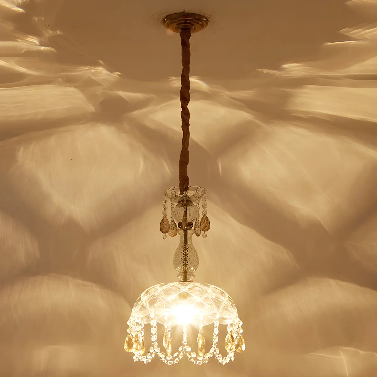 Nordic Clear Dome Bedroom Adjustable Crystal Pendant Light Image - 7