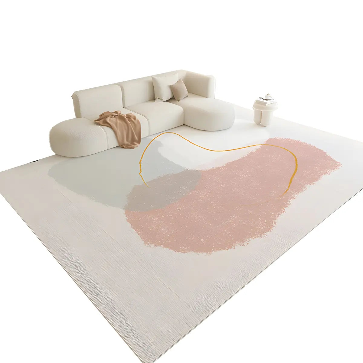 Nordic Color Block Polyester Beige Non-Slip Area Rug Image - 10