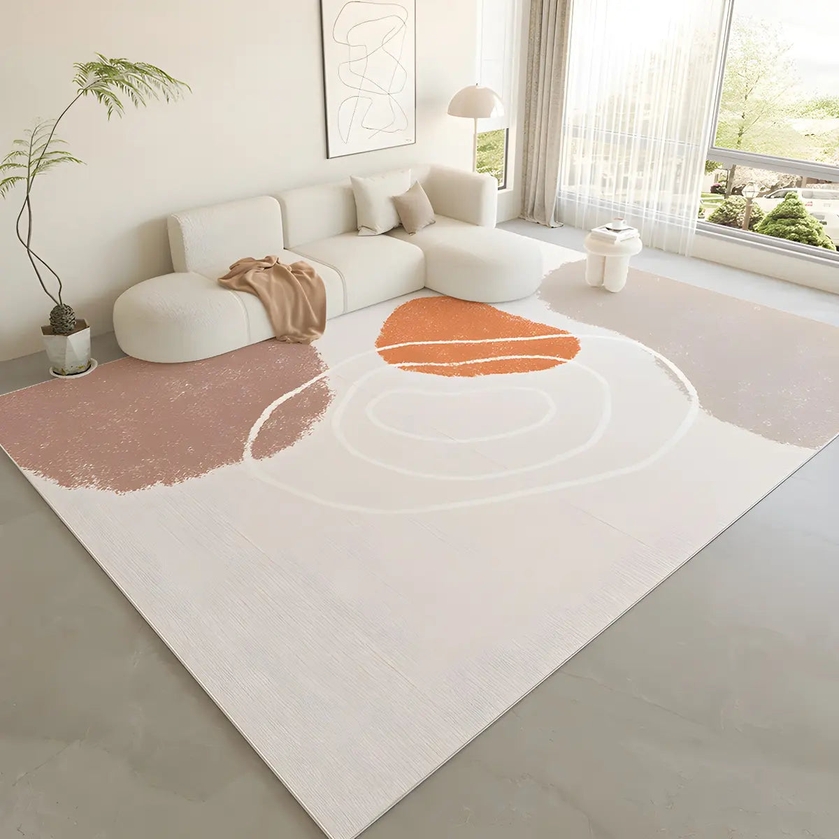 Nordic Color Block Polyester Beige Non-Slip Area Rug Image - 11