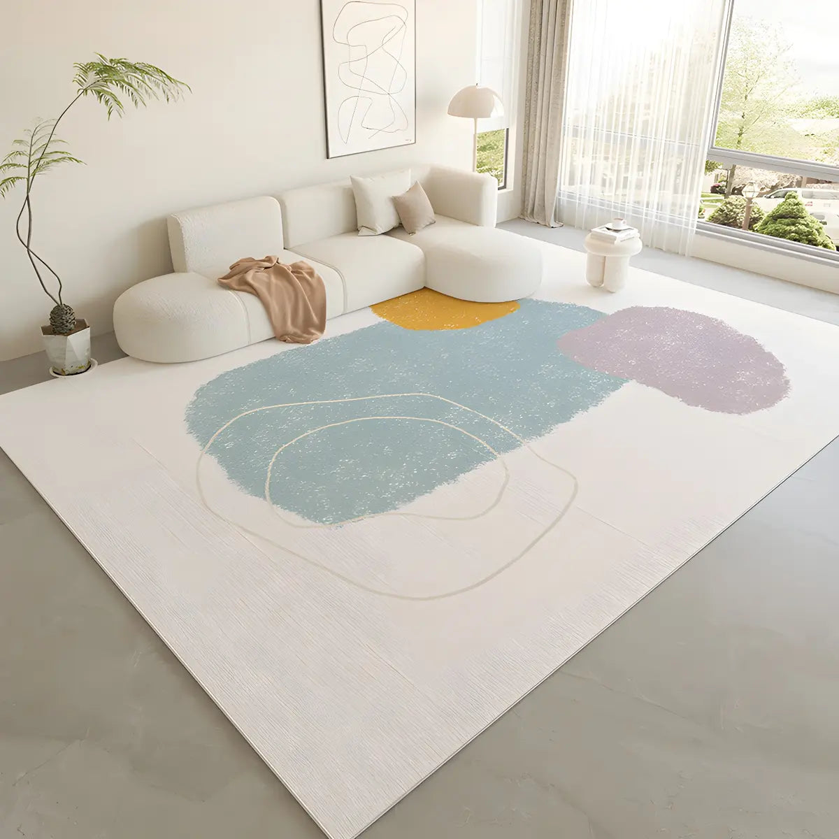 Nordic Color Block Polyester Beige Non-Slip Area Rug Image - 16