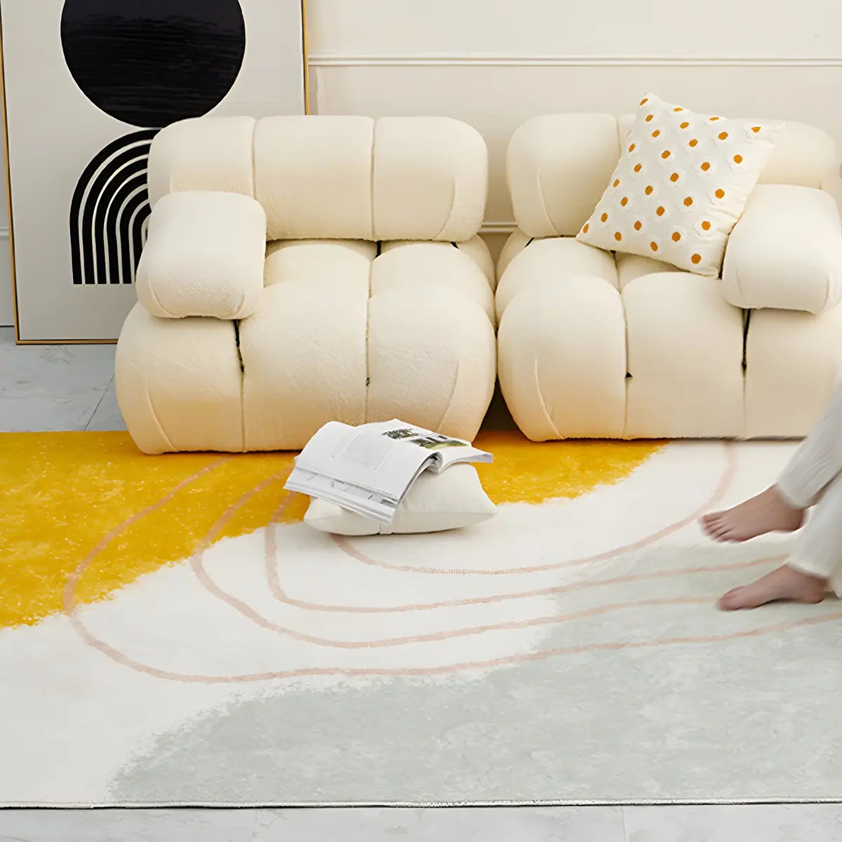 Nordic Color Block Polyester Beige Non-Slip Area Rug Image - 19