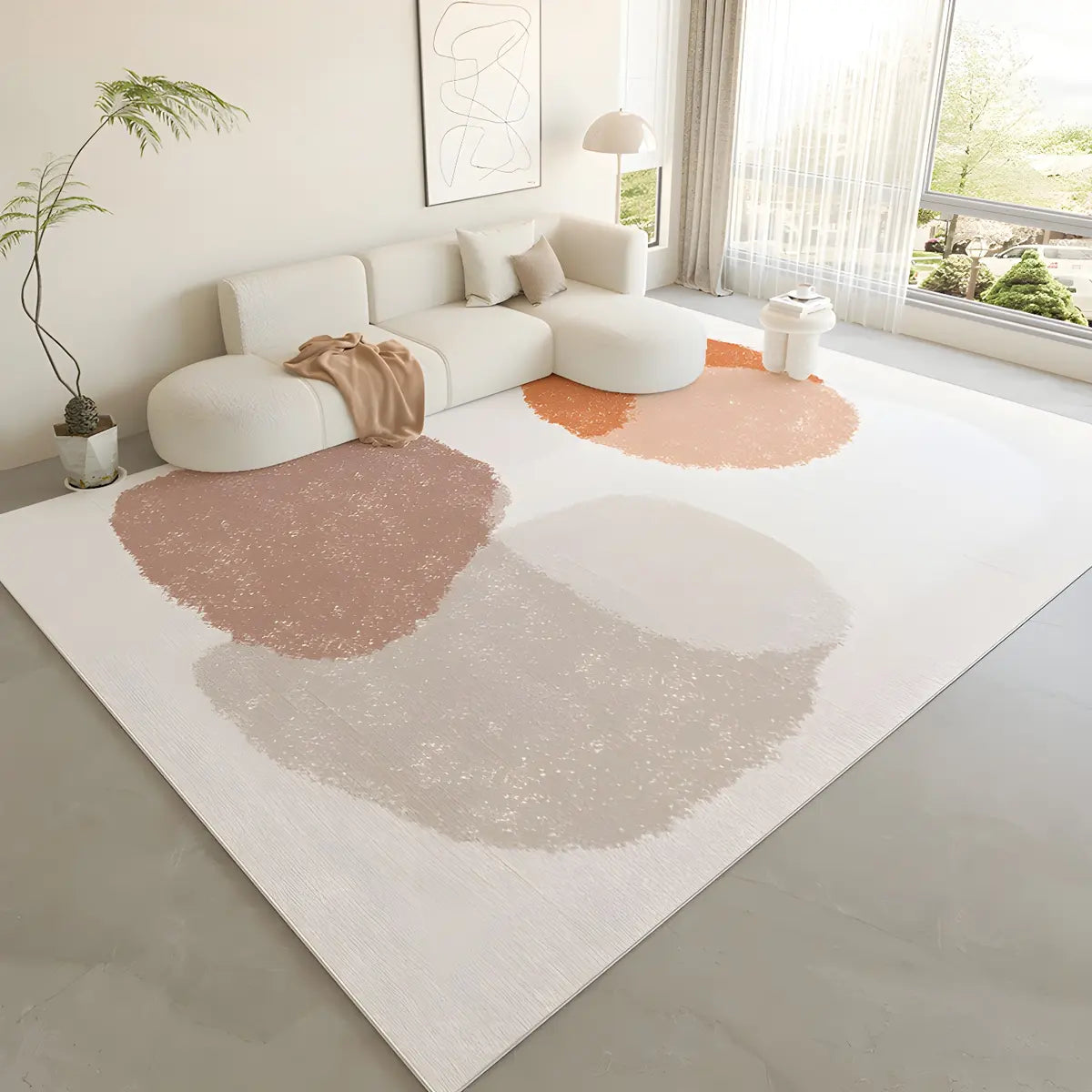 Nordic Color Block Polyester Beige Non-Slip Area Rug Image - 20