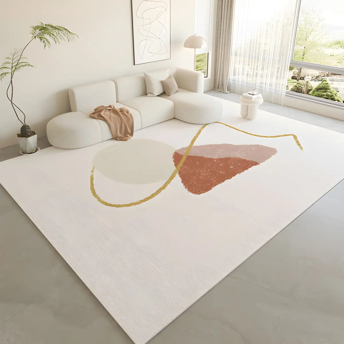 Nordic Color Block Polyester Beige Non-Slip Area Rug Image - 22