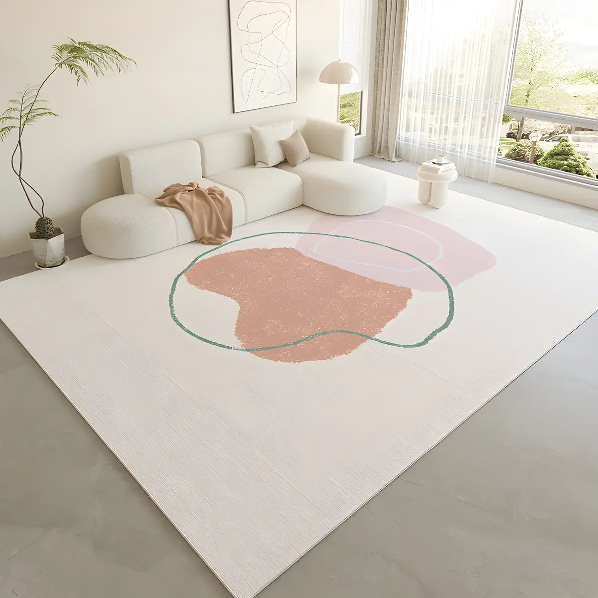 Nordic Color Block Polyester Beige Non-Slip Area Rug Image - 26