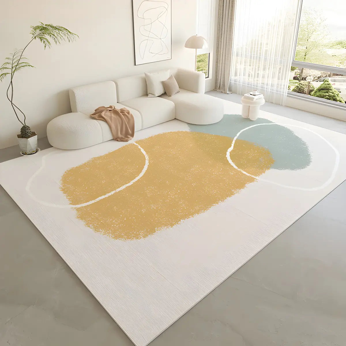 Nordic Color Block Polyester Beige Non-Slip Area Rug Image - 27