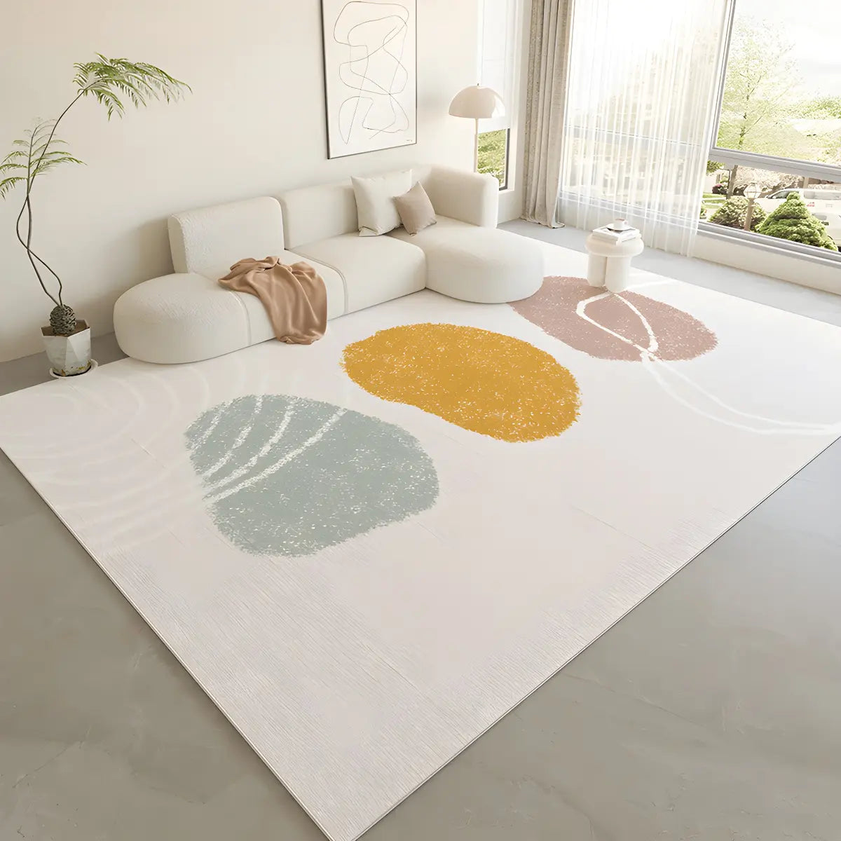 Nordic Color Block Polyester Beige Non-Slip Area Rug Image - 9