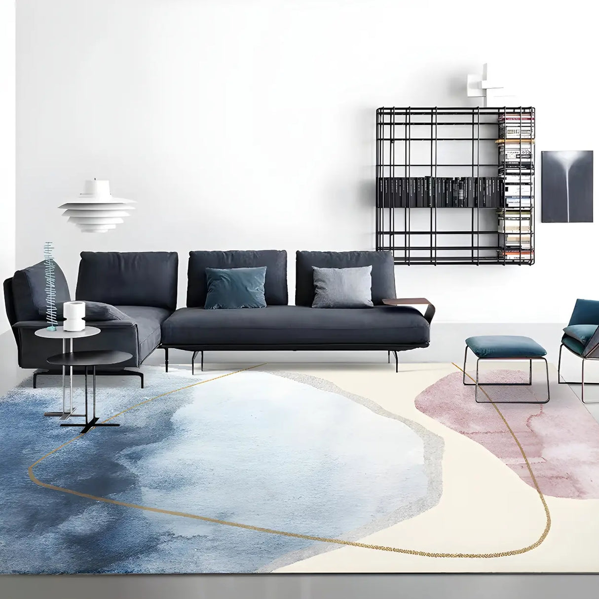 Nordic Colorblock Pastel Polyester Living Room Anti-Slip Rug Image - 1