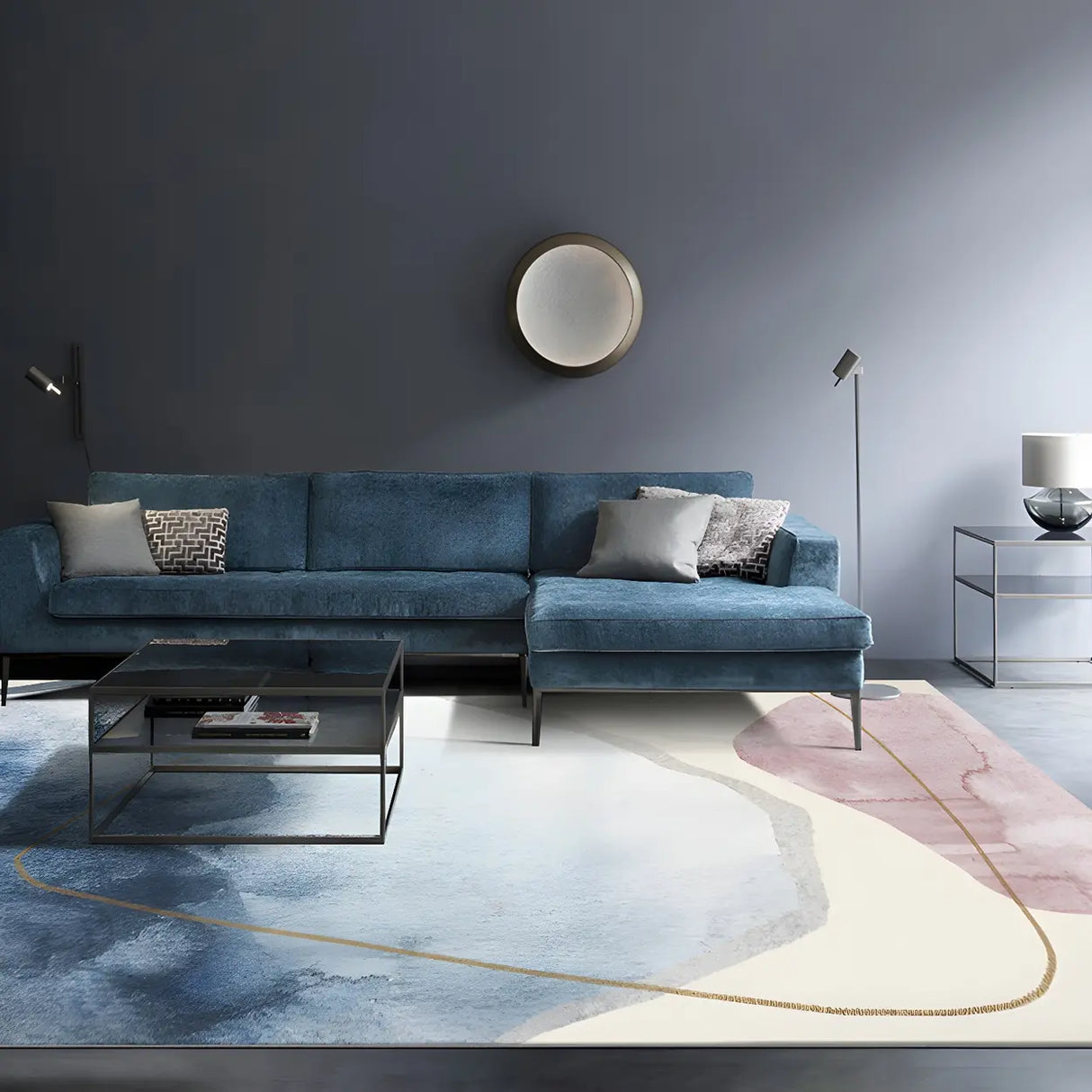 Nordic Colorblock Pastel Polyester Living Room Anti-Slip Rug Image - 2