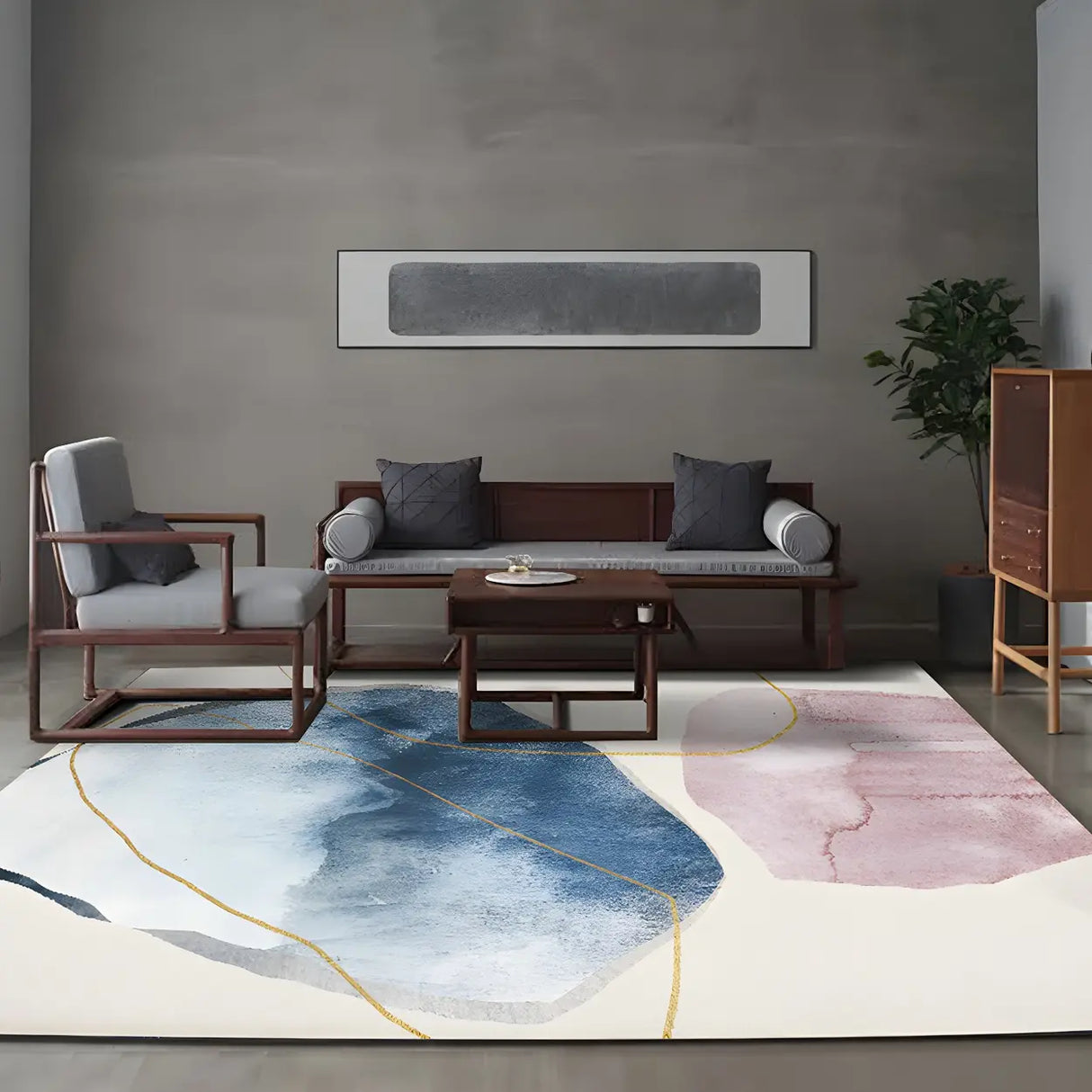 Nordic Colorblock Pastel Polyester Living Room Anti-Slip Rug Image - 6