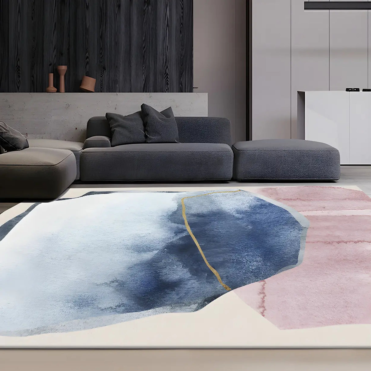 Nordic Colorblock Pastel Polyester Living Room Anti-Slip Rug Image - 7