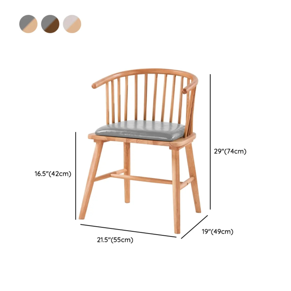 Nordic Curved Natural Wood Windsor Back Dining Chair Image - 12