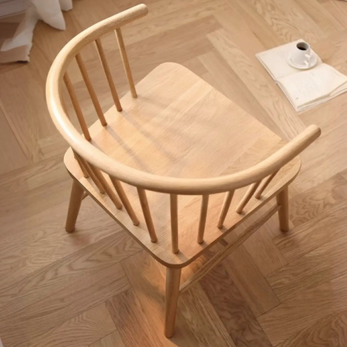 Nordic Curved Natural Wood Windsor Back Dining Chair Image - 4