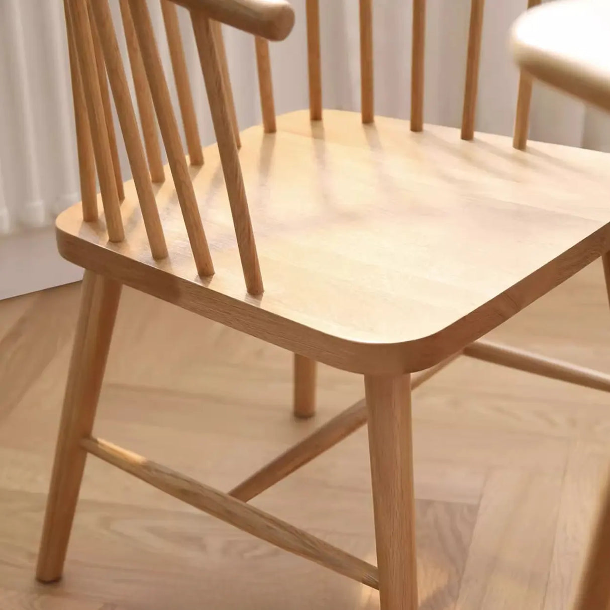 Nordic Curved Natural Wood Windsor Back Dining Chair Image - 9
