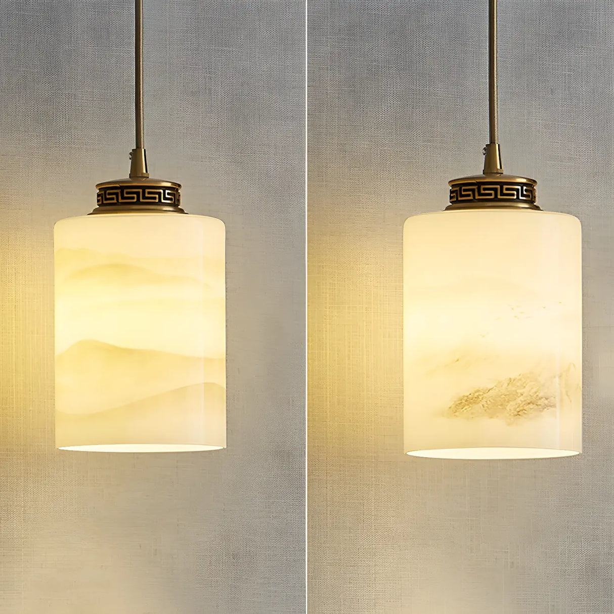 Nordic Cylinder Alabaster Adjustable Height Pendant Light Image - 11