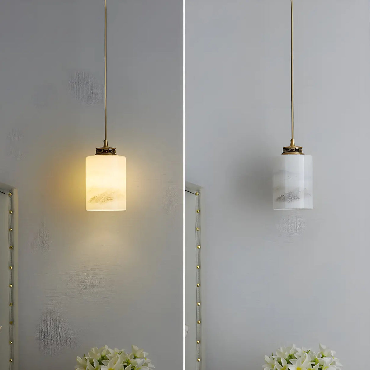 Nordic Cylinder Alabaster Adjustable Height Pendant Light Image - 13