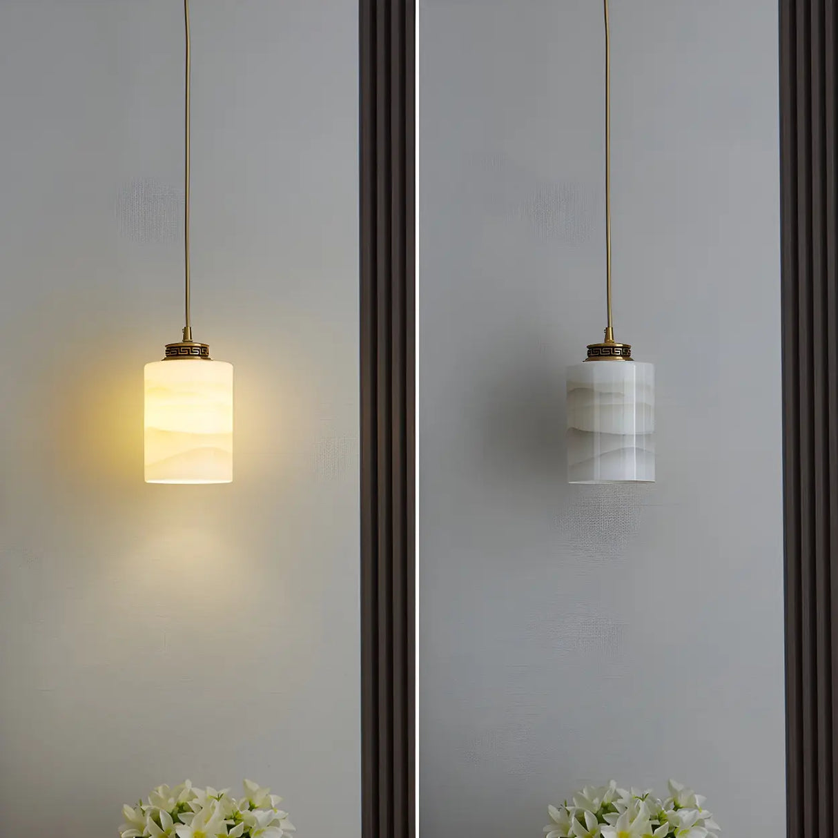 Nordic Cylinder Alabaster Adjustable Height Pendant Light Image - 5