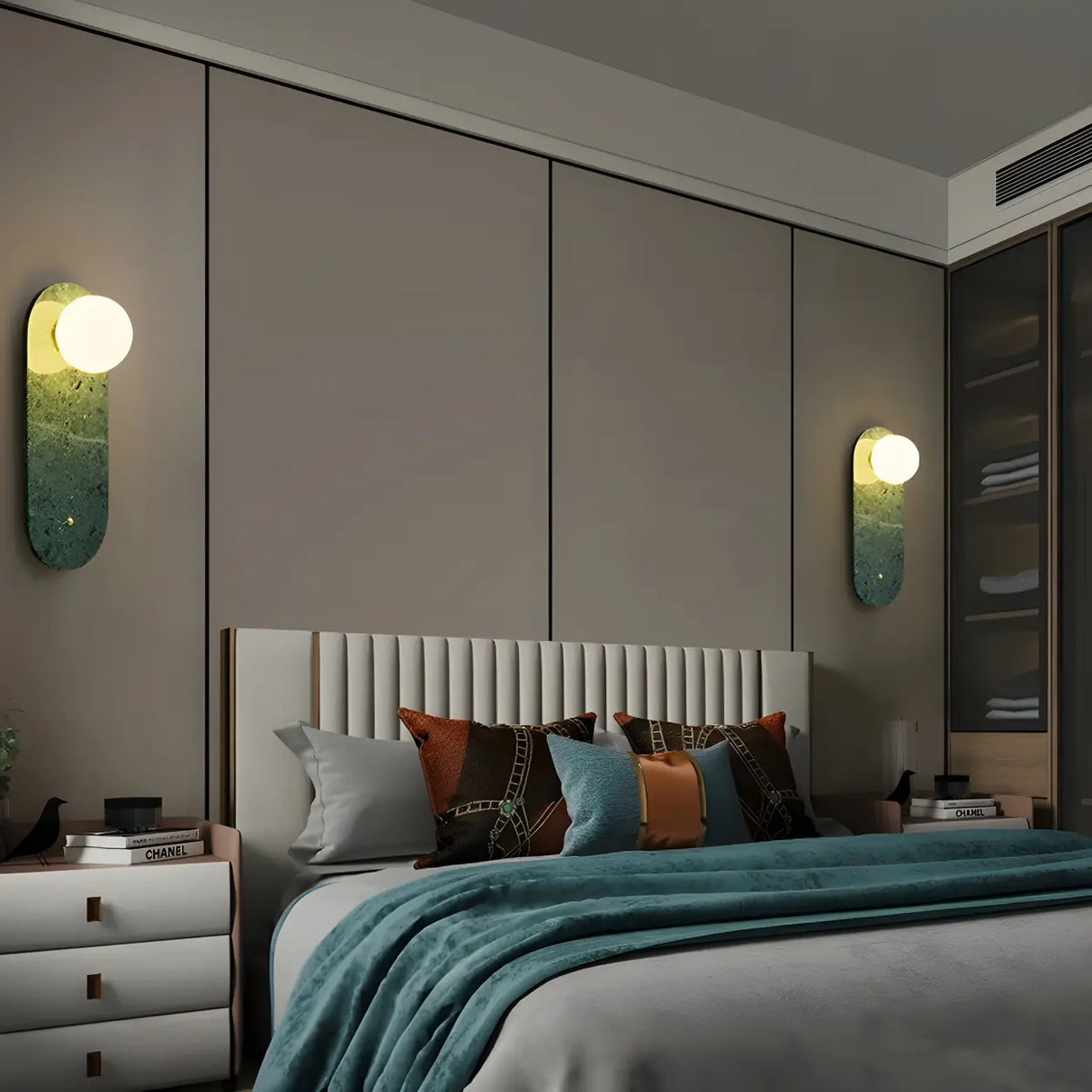 Nordic Elegant Oval White Marble Mini Bedroom Wall Sconce Image - 17