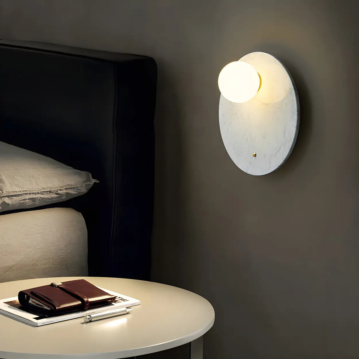 Nordic Elegant Oval White Marble Mini Bedroom Wall Sconce Image - 18