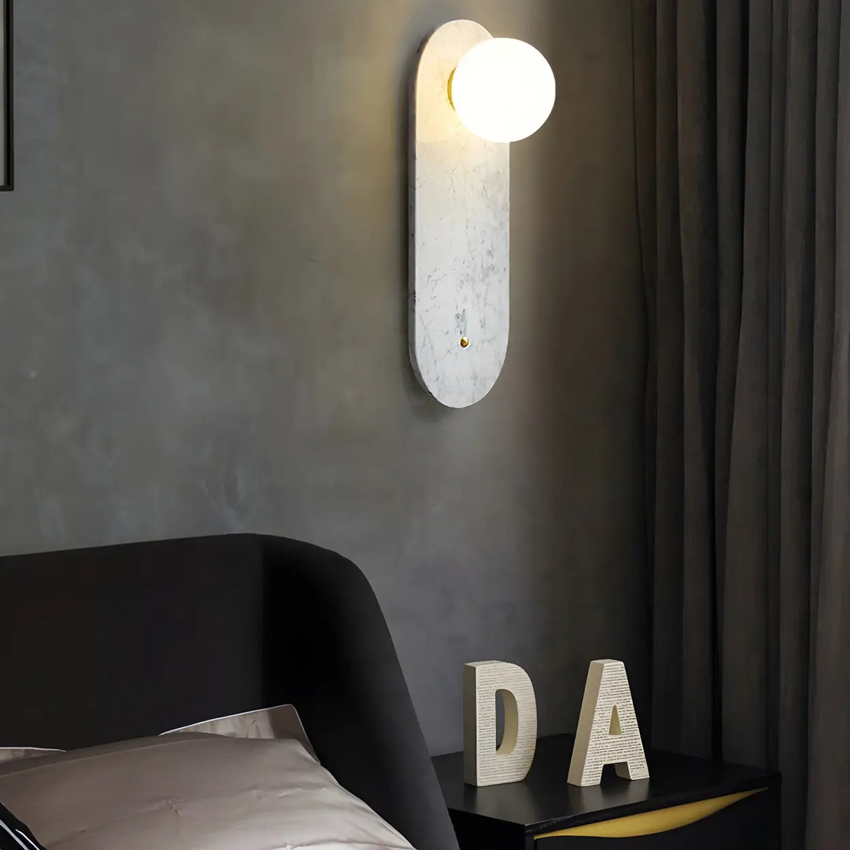 Nordic Elegant Oval White Marble Mini Bedroom Wall Sconce Image - 19
