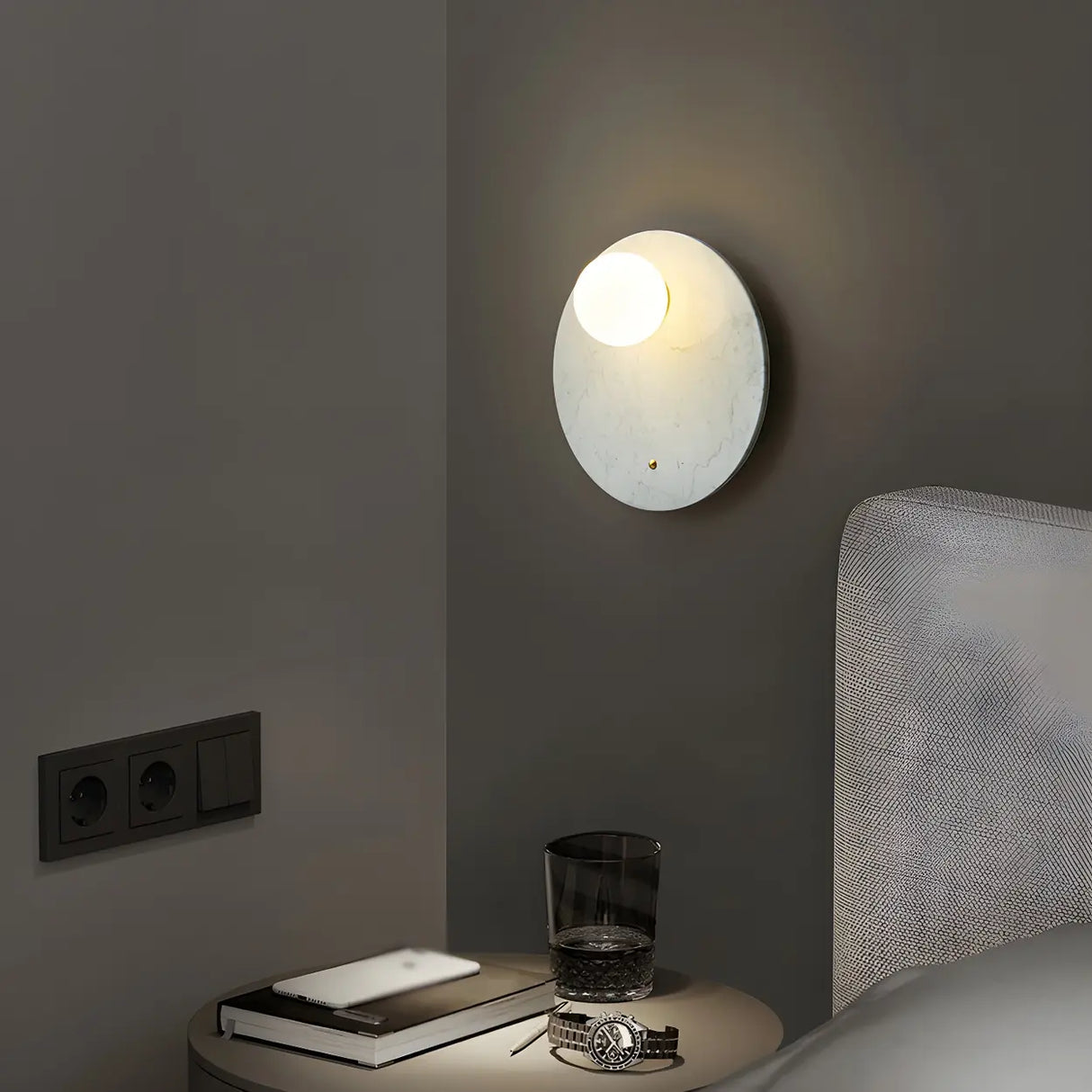 Nordic Elegant Oval White Marble Mini Bedroom Wall Sconce Image - 4