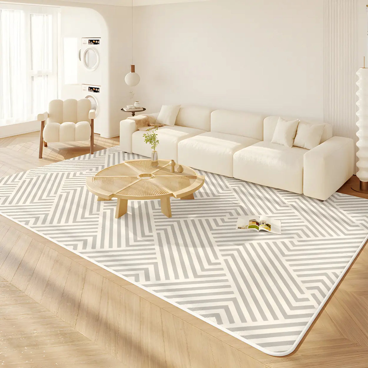 Nordic Geometric Cashmere Beige Non-slip Area Rug Image - 1