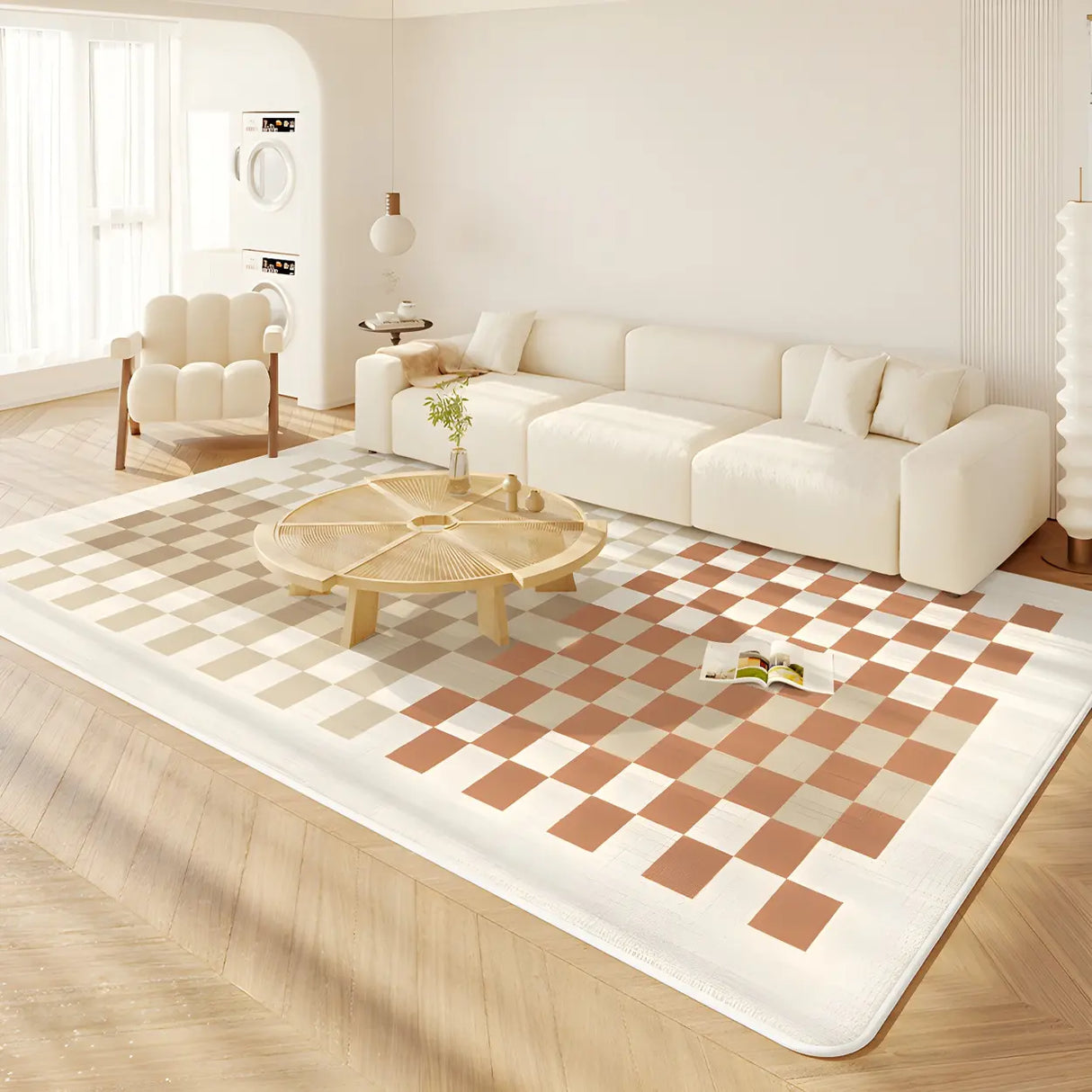 Nordic Geometric Cashmere Beige Non-slip Area Rug Image - 13