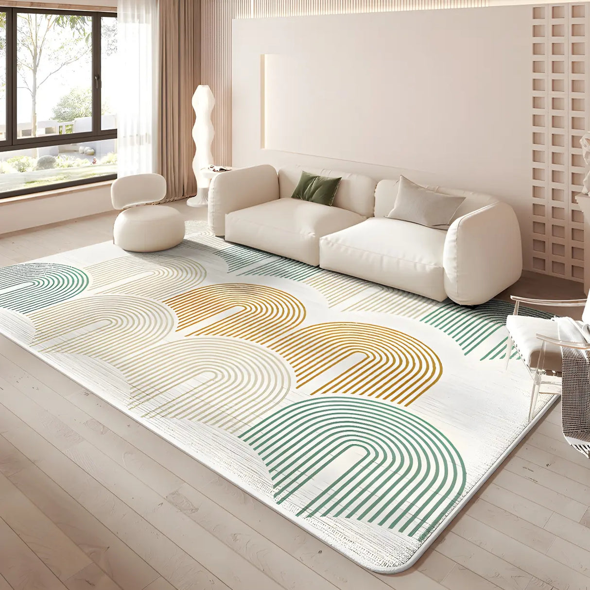 Nordic Geometric Cashmere Beige Non-slip Area Rug Image - 15