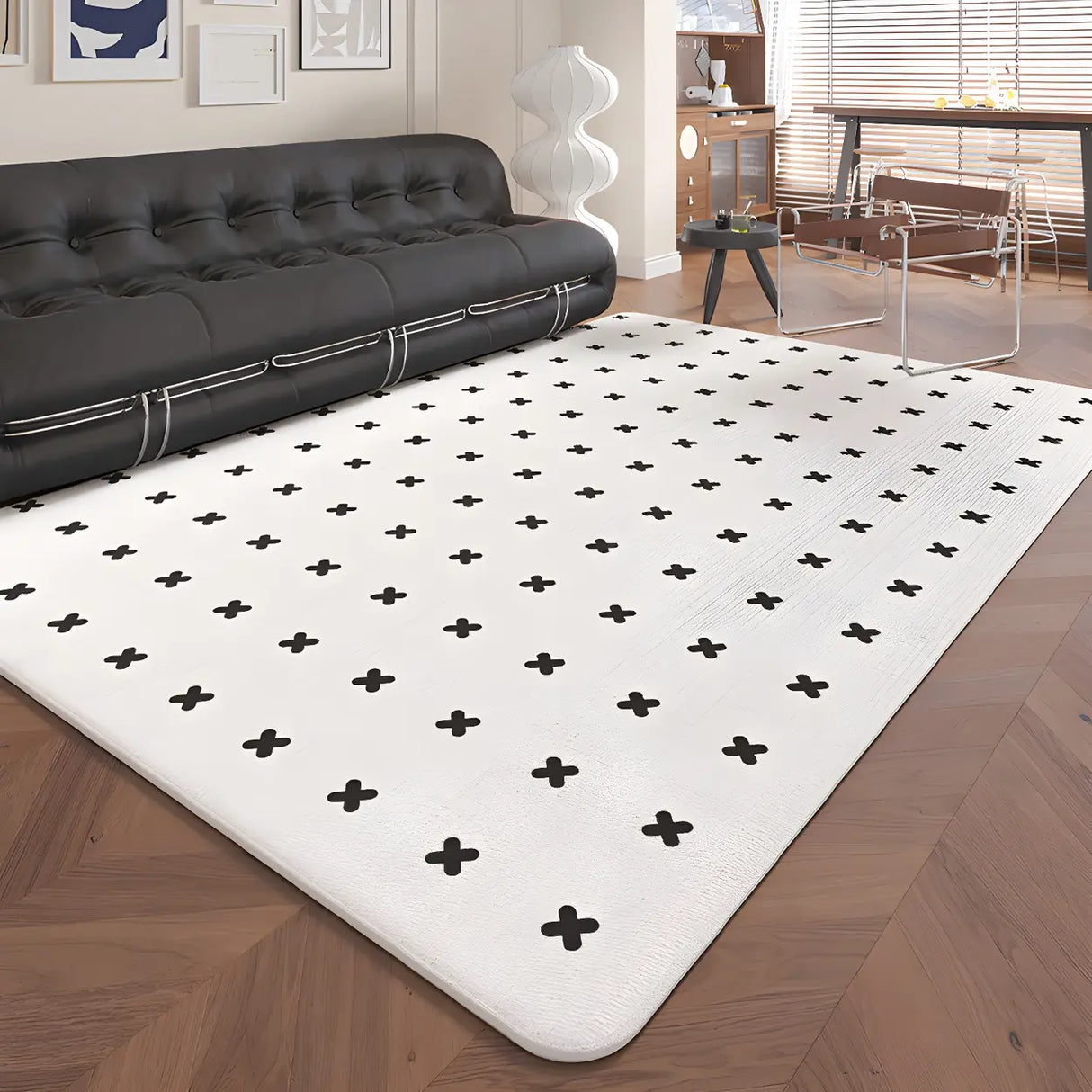 Nordic Geometric Cashmere Beige Non-slip Area Rug Image - 17