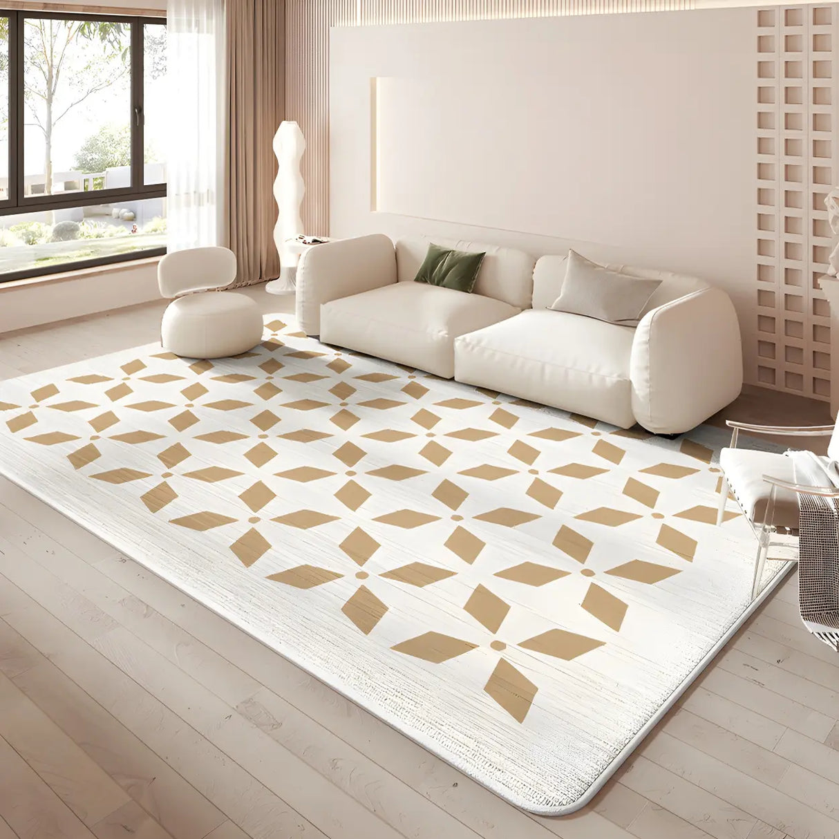 Nordic Geometric Cashmere Beige Non-slip Area Rug Image - 19