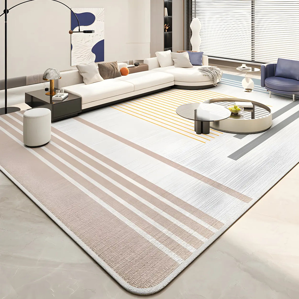 Nordic Geometric Cashmere Beige Non-slip Area Rug Image - 2
